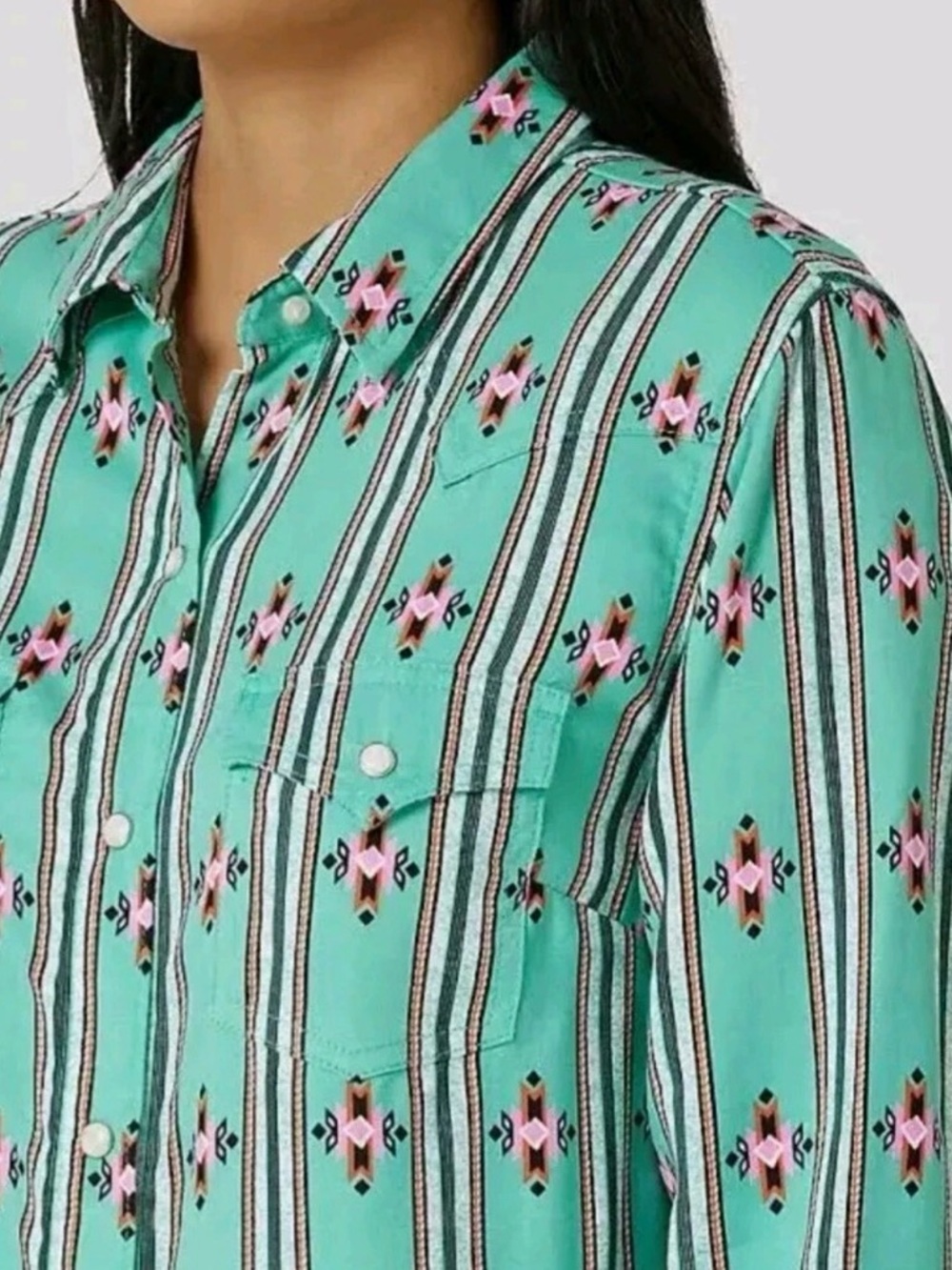 Wrangler Retro Southwestern Strip Snap Long Sleeve Shirt Western Top SIZE XL - Picture 2 of 8